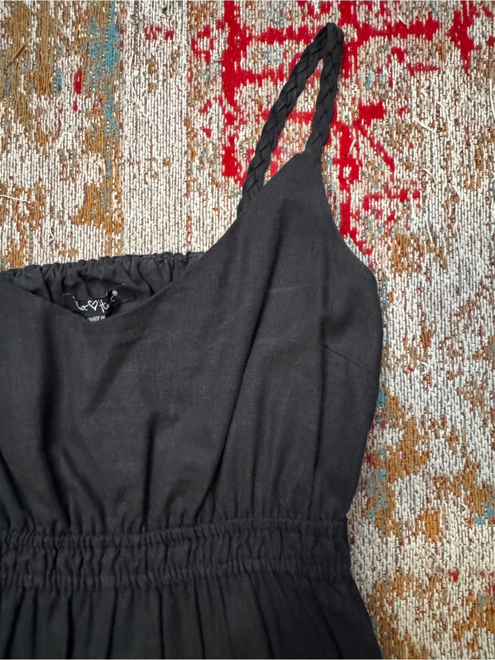 Linen blend black midi dress with back cutout size M - Picture 3 of 8